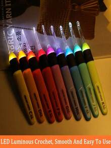 1/9支夜光钩针，9件套发光钩针工具，2.5mm-6.5mm透明钩针头，精美气泡包装，适合缝纫爱好者。适用于DIY手工制作，例如编织毛衣、围巾等。冬季手工礼物钩针工具配件 - 彩色 - 查看 3