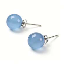 1 Pair 925 Sterling Silver Natural Agate & Carnelian Round Earrings, Designer Fashion Elegant Sexy Jewelry Gift For Young Women, Luxury Couple Vacation Present - Blue - View 7