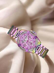 Guess Crystal Queen Series Women's Quartz Watch, Hollow Dial, Stainless Steel Case, 40mm Diameter, Elegant Ladies Watch, Suitable For Daily Wear, Birthday, Anniversary, Valentine's Day Gift - Purple - View 8