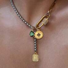 1pc STYLEVER Gold & Silver Letter Necklace With Octagon Star Pendant & Emerald, Stainless Steel Chain, Suitable For Work, Daily Life, Party, Banquet, Ball And Other Occasions, Unique Luxury Women Necklace - 彩色 - 查看 24
