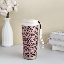 18oz Slim Stainless Steel Tumbler – Double-Wall Insulated Coffee Mug With Leopard Print & Glitter Lid, Leak-Proof Handle Cup, 304 Steel For Hot & Cold Drinks, Christmas Gift - 彩色 - 查看 6