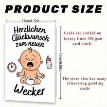 1pc Humorous Greeting Card With Envelope - "Crying Baby & Clock" Design, Clean White Scene, Perfect For New Parents, Ideal For Lighthearted Baby Shower Moments, Baby Greeting Card|Playful New Parent Theme Card|Paper Greeting Card - Multicolor - View 2