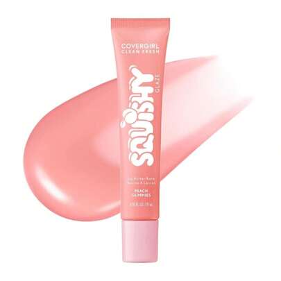 COVERGIRL Clean Fresh Squishy Glaze? Lip Butter Balm, Flavored, Non-Sticky, With Vitamin E &Amp; Shea Butter \U2013 180 Peach Gummies (Sheer Peach Pink)