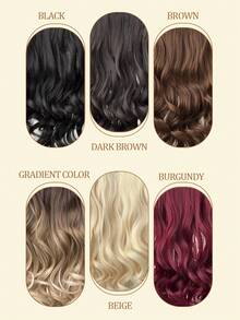 V-Clip Style Hair Extensions In Black Brown, Light Gold, Burgundy, Gradient Brown, 22 Inch Long Wave Heat-Resistant Fiber Synthetic Hair, Suitable For Women's Christmas, Halloween, Music Festival Parties, And Daily Use - Two-Tone - View 11