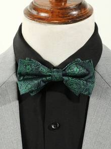 男士时尚波西米亚风双层领结，佩斯利花纹，红/绿/棕三色可选，适合派对和节日装扮 - 彩色 - 查看 3