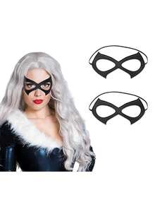 2pcs Black Mask, Black Eye Mask, Black Half Cat Eye Leather Mask, Suitable For Adult Women, Superhero Eye Mask Costume Accessory, Leather Material, Suitable For Halloween Costume - Black - View 3