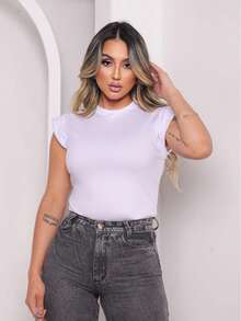 Blusas Femininas Básica Muscle Tee Minimalista T shirts feminina 100% Algodao Camiseta Luxo - Branco - Visão 4