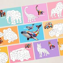 Children's 3D Geometry Collages, Handmade DIY Intelligence Puzzle Stickers, Early Childhood Focus, Early Education Puzzle Toys, Stickers, Drawing Books, Children's Crafts, DIY Transportation Animals, Polygon Puzzle Stickers, Toy Stickers, Rich Themes, Fine Hand Movements, Parent-Child Interaction, Desktop Toys, Easy To Operate And Learn, Allowing Children To Grow Happily While Playing, Suitable As Gifts - Multicolor - View 6