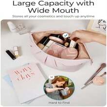 Neceser de viaje para maquillaje, bonito neceser de gran capacidad para mujer, con abertura amplia para artículos esenciales de viaje, accesorios y brochas (negro) - como en la foto - Ver 6