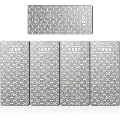 Piedra afiladora de diamante, 5 piezas de piedra afiladora de cuchillos con placa extra fina/gruesa y base antideslizante, grano 400/600/800/1000/1200