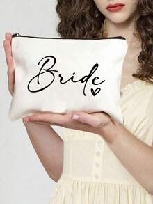 Bride Handbag And Cosmetic Bag Set, Bride Printed Zipper Cosmetic Bag, Personalized Bride Gift, Suitable For Wedding, Bridal Shower, Bachelorette Party, Engagement, Honeymoon, Gift For Best Friend, Bridal Memento - Multicolor - View 8
