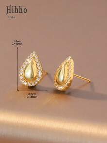 一对闪亮立方氧化锆水滴形耳钉，优雅创意，时尚女士耳环，适合日常佩戴 - 水滴耳釘 - 查看 7