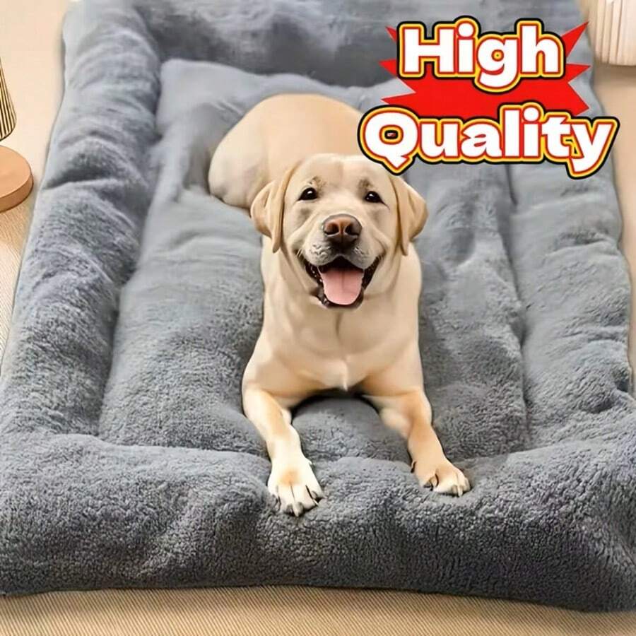 Autumn Winter Warm Plush Flannel Dog Bed Mat - Non-Slip Bottom Rectangle Pet Sleeping Pad, Universal Size For Small Medium And Large Dog Breeds, Ultra Soft Cozy Pet Bed Ideal For Golden Retrievers Labradors And Other Large Dogs, Essential Warm Pet Accessory For Indoor Use - 灰色50*90cm - 查看 1
