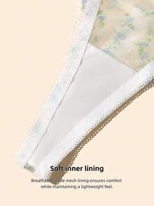 4 PCS Women's Low-Rise Thongs - Adjustable Waist Straps, Ditsy Floral Mesh Fabric, Sheer Romantic Lingerie Set - Multicolor - View 4