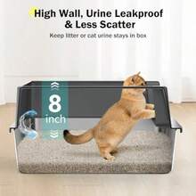 Caja de arena para gatos de acero inoxidable con tapa bandeja de arena de metal de alto lado para gatos pequeños caja de arena de gatito antiadherente y resistente a los olores antifugas de orina - Gris Oscuro - Ver 2