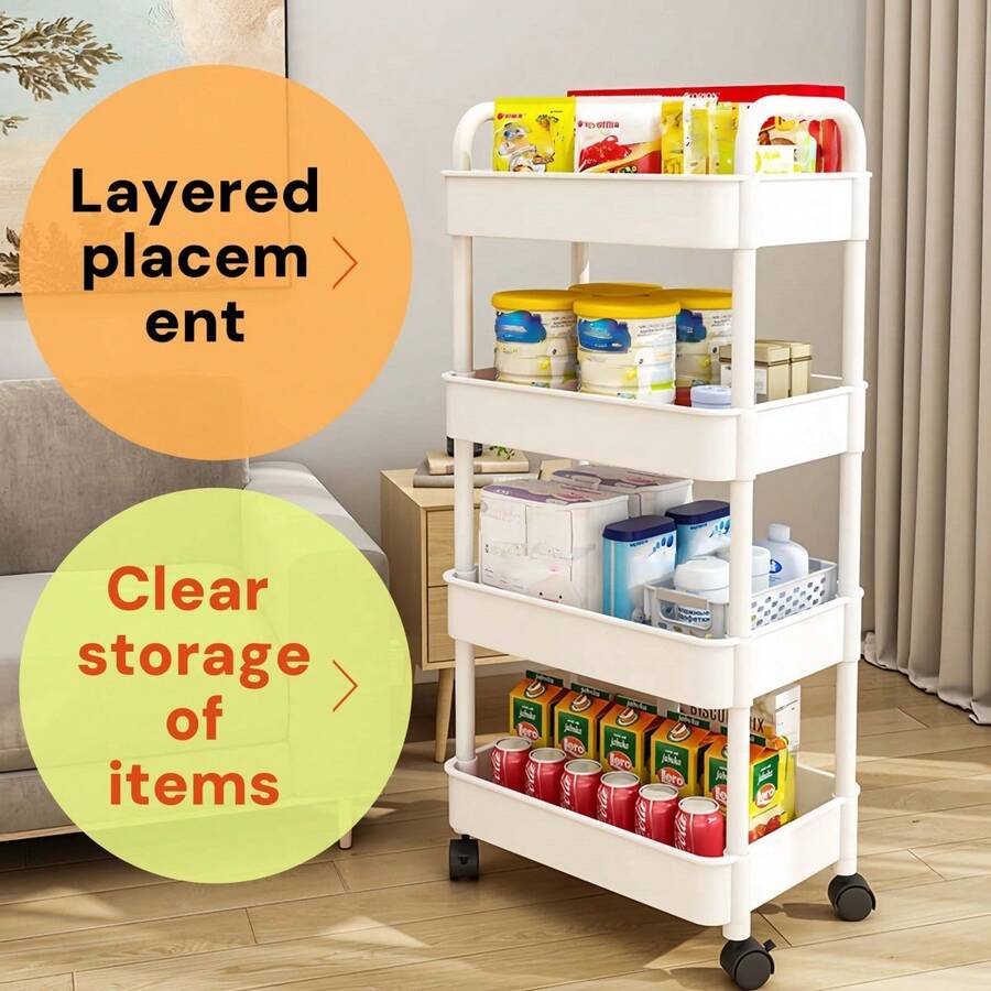 Black & White Kitchen Storage Cart - 3/5-Tier Optional With 360° Swivel Wheels, Mobile Rolling Organizer For Snacks Fruits & Spices, Versatile Shelf For Living Room & Study - Màu đen ba lớp - Xem 1