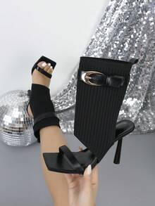 Fashionable Square Toe Glamorous Strap Party Occasion Women's High Heel Sandals - Black - View 1
