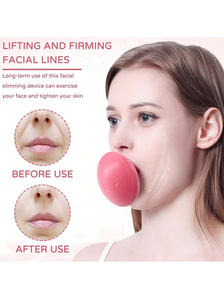 1 PCS Facial Yoga Trainer & Jawline Exerciser - Ergonomic Face Toner For Double Chin Reduction, Skin Tightening & V-Shape Jawline, Anti-Aging Facial Workout Tool For Women & Men - 粉色 - 查看 1