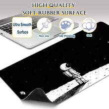 1pc Extra-Large Gaming Mouse Pad With Astronaut Moon Starry Night Black And White Illustration, Non-Slip Washable Rubber Base Large Desk Mat Office Accessory Computer Decor Dirt Resistant Gamepad Cover Ideal Long Tablemat For GamersFashion Workspace - Black and White - View 9