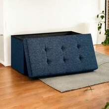 MIKOMIKA Storage Ottoman, Folding Storage Chest, Footstool, Cube Bench, Holds Up To 300kg, For Living Room, Bedroom, Entryway. Ottoman Storage Chest Folding Stool, Linen Stool, Foldable Seat Footstool - 76 X 38 X 38 Cm, Assorted Colors Black Blue Beige Slate Grey. (Drawer 001) - CAJON-PLEGABLE-76CM-AZUL. - 查看 4