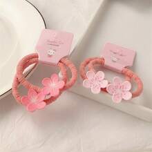 Cute Floral Hair Tie Set - Sweet Korean Style High Elastic Headband, Perfect For Ponytails, Hair Bands For Girls,  Hair Accessories - 790 Lily Pink Pair - Xem 4