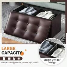 Youdesure - Banco otomano de almacenamiento plegable reposapiés de piel sintética de 30 pulgadas para sala de estar banco de almacenamiento con asiento acolchado para recámara pasillo soporta - Marrn - Ver 5