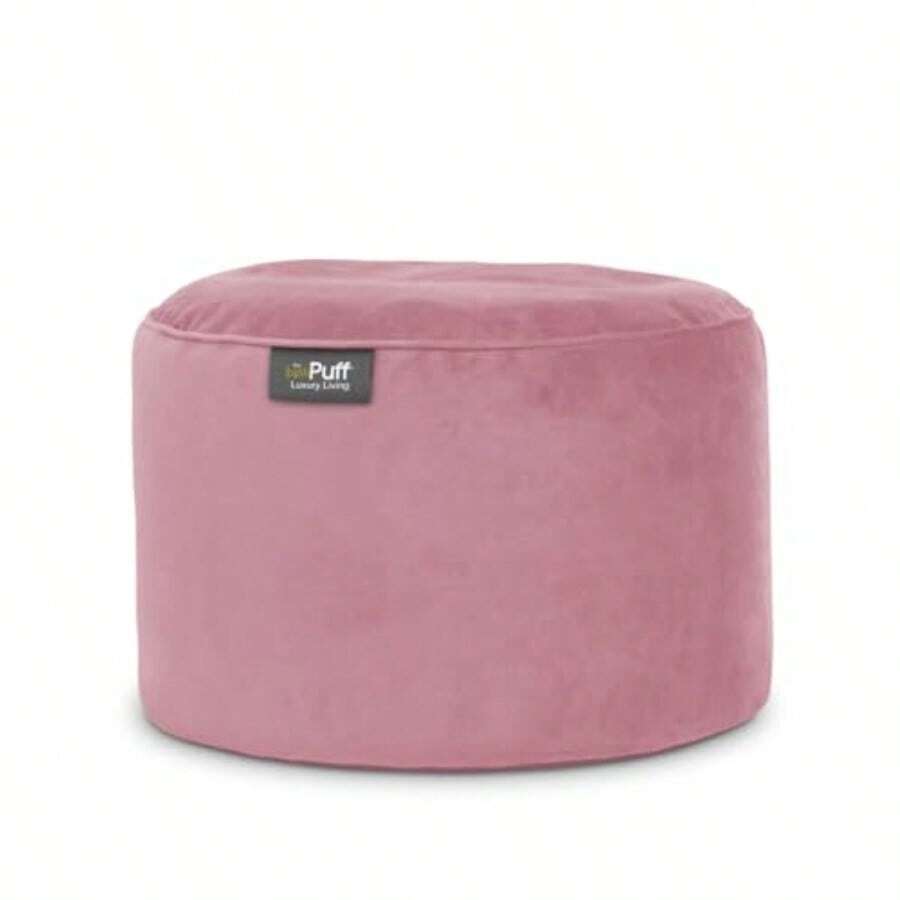 Puff Otomano Taburete Redondo con Relleno de Burbujas de Poliestireno Dimensiones 50x50x36cm Comodidad y Estilo para Tu Hogar - Ideal como Asiento o Reposapiés Rosa - Rosa - Ver 1