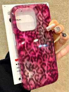 1个时尚幸运红色豹纹闪粉冰霜手机壳，兼容 17 Pro Max、16、15、14、13、12 Pro Max，时尚高级个性化手机壳 - 粉紅豹紋 - 查看 3