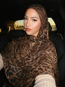 1 Peça Lenço Feminino Novo Estilo Boêmio com Estampa de Leopardo em Aquarela, Lenço Minimalista Elegante Multifuncional de Algodão e Viscose, Leve e Respirável, Proteção Solar para Verão, Versátil para Uso Diário - Estampa de leopardo grande - Visão 3