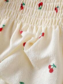 Bộ 2 áo hai dây in họa tiết quả anh đào trắng và quần dài cùng tông cho bé gái, mùa hè - Màu be - Xem 9