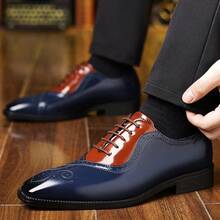 Men's Plus Size Two Tone Formal Shoes - Retro Block Style Business Shoes, Suitable For Weddings, Offices, And Formal Events - 藍色 - 查看 5