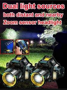 1pc Super Bright USB Rechargeable Smart Emergency Headlamp, Hands-Free Operation, Waterproof & Shockproof, Suitable For Night Cycling, Rescue And Other High-Demand Scenarios - Black - View 1