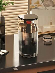 1pc Automatic Pop-Up Makeup Brush Holder, With Press-Down Lid - Dust-Proof Cosmetic Storage, Space-Saving Design, Suitable For Vanity, Bathroom Countertop, Travel - Can Hold Brushes, Pens, Eyeliners, Brow Pencils - Great For Home, Salon Or On-The-Go, For Cosmetics, Stationery And Small Items, Multi-Functional Stand-Up Makeup Brush Organizer , Makeup Room Decor,Makeup Bag,Travel Essential - Multicolor - View 13