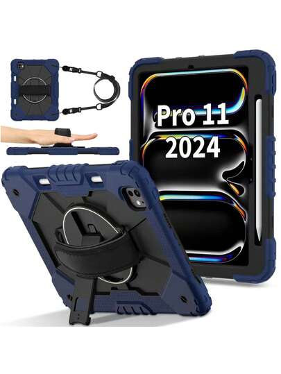 Military Industry Anti-Fall 1pc Unisex Dual-Tone C2 Tablet Case With Stand, PC Material, Minimalist Design, Portable, Shoulder Strap, Shock-Proof, Scratch-Resistant, Fingerprint-Proof, Suitable For IPad Mini 6/7, Air 4/5/6/7, Pro 11, IPad 10.2, IPad 9.7, Air 6, IPad 10.9 (Without Shoulder Strap)
