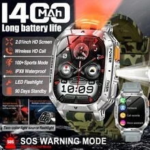 KENPANG 2026 New Men's Outdoor Sports Smart Watch 1400mAh Ultra Large Battery 2.01" HD AMOLED Full Touch Red Light Flashing SOS LED Flashlight 100+ Sports Modes Bluetooth Call Voice Assistant Fitness Tracker Compatible With IOS & Android - Multicolor - View 15