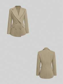 Conjunto de 3 piezas para mujer de otoño/invierno: Top mostaza, chaqueta y pantalones de primavera - Caqui - Ver 7