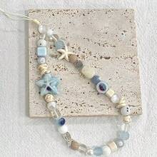 Blue Star Themed Phone Lanyard, Cute & Refreshing Summer Beach Style CCD Camera Strap, DIY Hanging Decor, Anti-Lost Cord - Blue - View 1