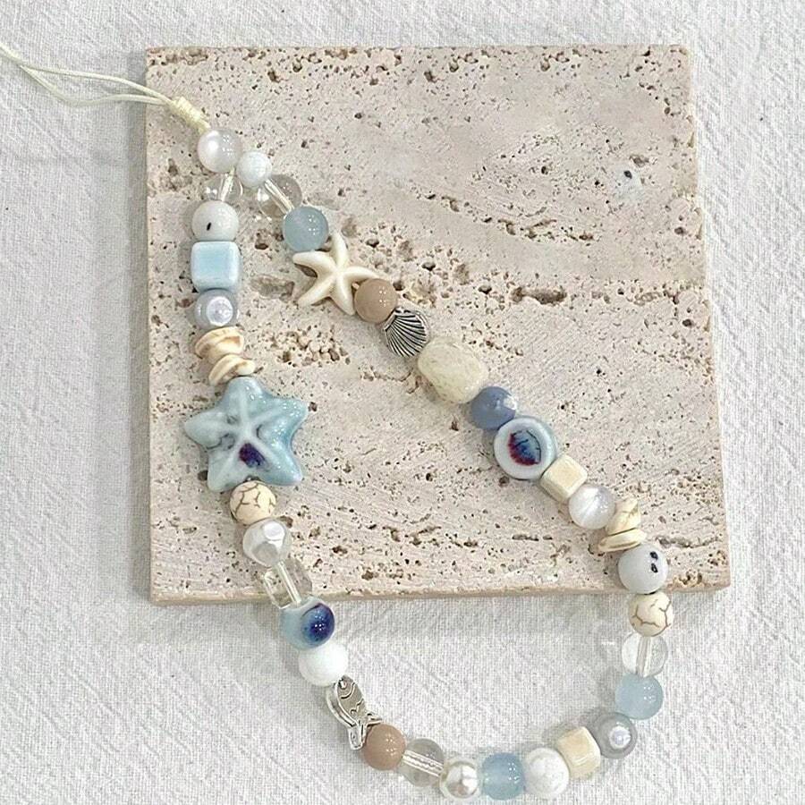 Blue Star Themed Phone Lanyard, Cute & Refreshing Summer Beach Style CCD Camera Strap, DIY Hanging Decor, Anti-Lost Cord - Blue - View 1