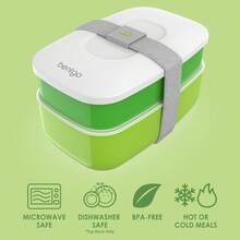 Stackable 3 Compartment Bento Lunch Box With Utensils Green Perfect For Meal Prep On The Go - Green - View 3