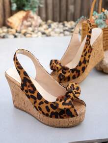 女士坡跟蝴蝶结装饰露趾凉鞋，夏季 - 彩色 - 查看 5