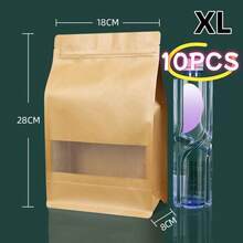 10pcs Resealable Kraft Paper Tea Bags - With Frosted Window And Self-Standing Design, Featuring Sturdy Sealed Edges, Suitable For Tea Leaves, Herbal Tea, Etc. - Resealable Packaging Bags - Multicolor - View 18