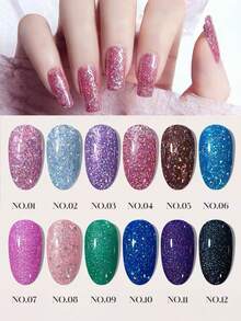 12毫升容量，2025秋冬新款女士圣诞礼盒套装，包含7种颜色：月光极光紫、金、黄、紫棕色底色，搭配彩色玻璃珠、水晶石和猫眼造型凝胶指甲油。适合所有季节美甲，需搭配底油和亮油使用，并需使用UV灯固化。植物基凝胶指甲油套装，适合初学者，可用于居家、办公、通勤、约会等各种场合。畅销沙龙级品质，持久28天。 - 彩色 - 查看 26