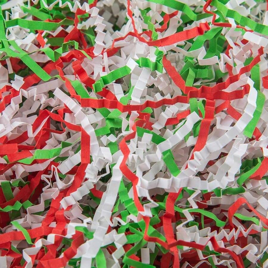 Crinkle Cut Paper Grass Cushion Paper Streamer For Christmas Wedding Birthday Bridesmaid Engagement Craft Gift Boxes Bags Filler Decoration 4.5oz Red&Green&White - 綠紅白 - 查看 1