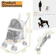 carriola plegable para perros pequeños y gatos con ruedas de 360° capacidad de 22 libras carriola portátil para paseos al aire última intervensión/viajes veterinarios - Gris - Ver 3