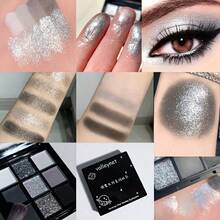 Black Grey Smoky Eyeshadow Palette, Matte Black White Gray Silver High Pigmented Smokey Eye Shadow, 9 Colors Long Lasting Shimmer Powder Makeup Palette For Goth Look - Eyeshadow - 查看 6