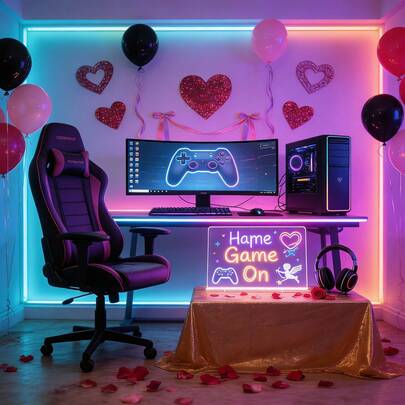 "Game On" LED Neon Light Box For Gaming Setup - USB Powered Customizable Sign With 7-Color Pen, Stand & Cloths, Streamer Background & Battle Station Decor 12 Accessories/Sets Professional Artistic Purposes (1 LED Light Board + 7 Colored Pencils + 2 Wiping Cloths + 2 )
