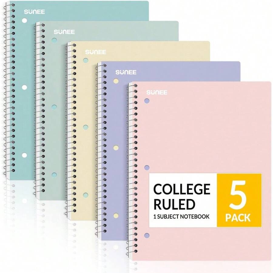 Stock Up For Back To School Season! 5 Pack Vibrant Color Notebooks For Organization, College Ruled & 3-Hole Punched For Binders, 70 Sheets Each - Màu Pastel | Bộ 5 chiếc - Xem 1