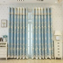 1件新款双层窗帘面料，采用3D刺绣珍珠薄纱，加厚全遮光刺绣现代北欧风格窗帘，适用于客厅、卧室、飘窗，遮光、隔热、隔音、防尘，带孔眼 - 藍色 - 查看 6