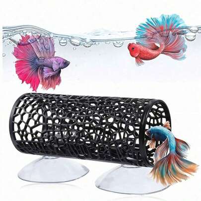 1 pieza Túnel de hábitat de peces con ventosa, accesorio decorativo con agujero hueco adecuado para peces Betta, peces pequeños y camarones, decoración de acuario, escondite para lagartos, serpientes, cangrejos ermitaños, arañas