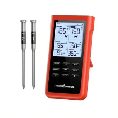 3000FT Smart Wireless Meat Thermometer Sub-1G Long Range 6 Sensors NIST Certified Accuracy 2 Thin Probes Standalone Base With Large LCD For Grill Smoker Oven BBQ